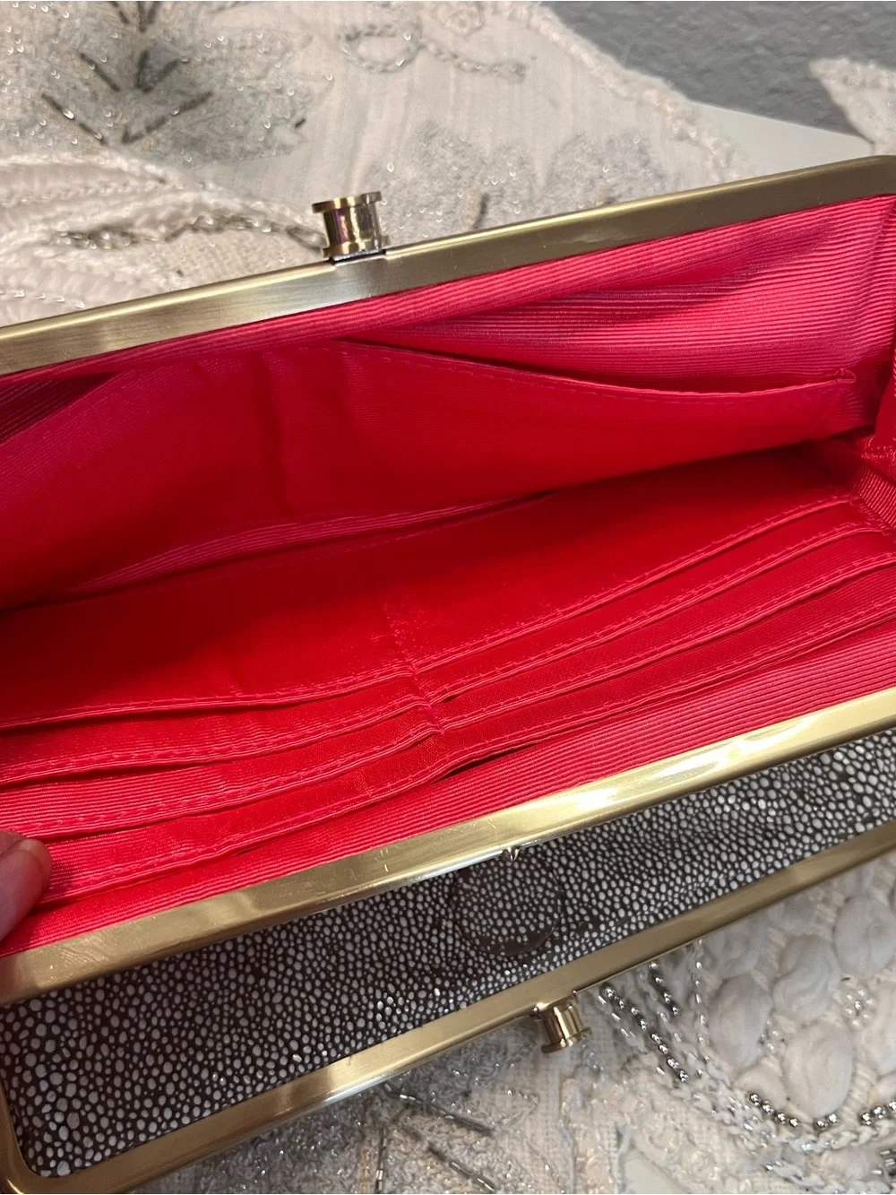 HOBO Metallic Shagreen Stingray Style Frame Wallet Clutch